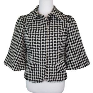 Tracy Reese Wool Blend Checkered Flare Sleeve Cropped Jacket Women’s 8